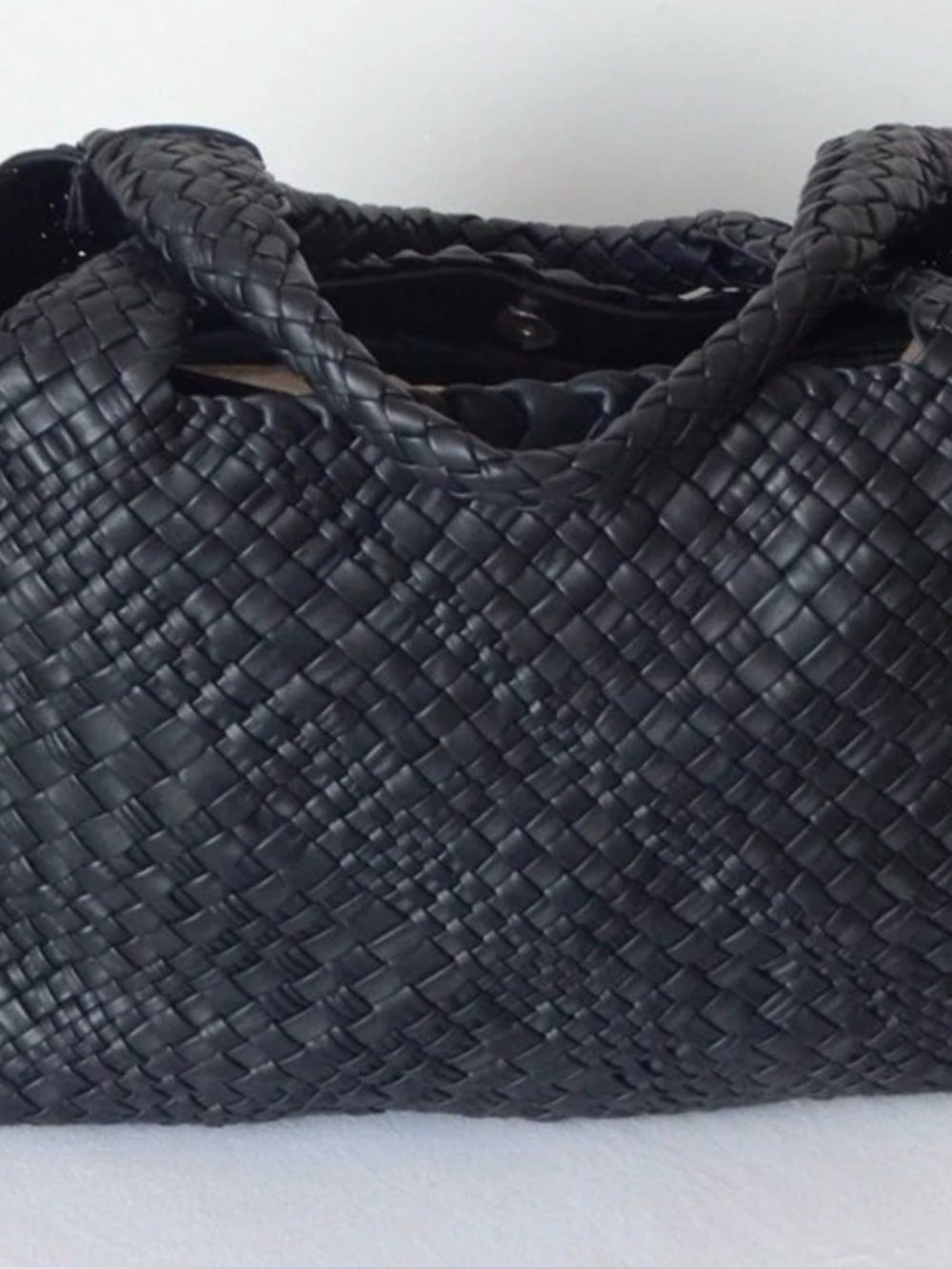 Falor Black Woven Leather Satchel - Genuine Italian Leather